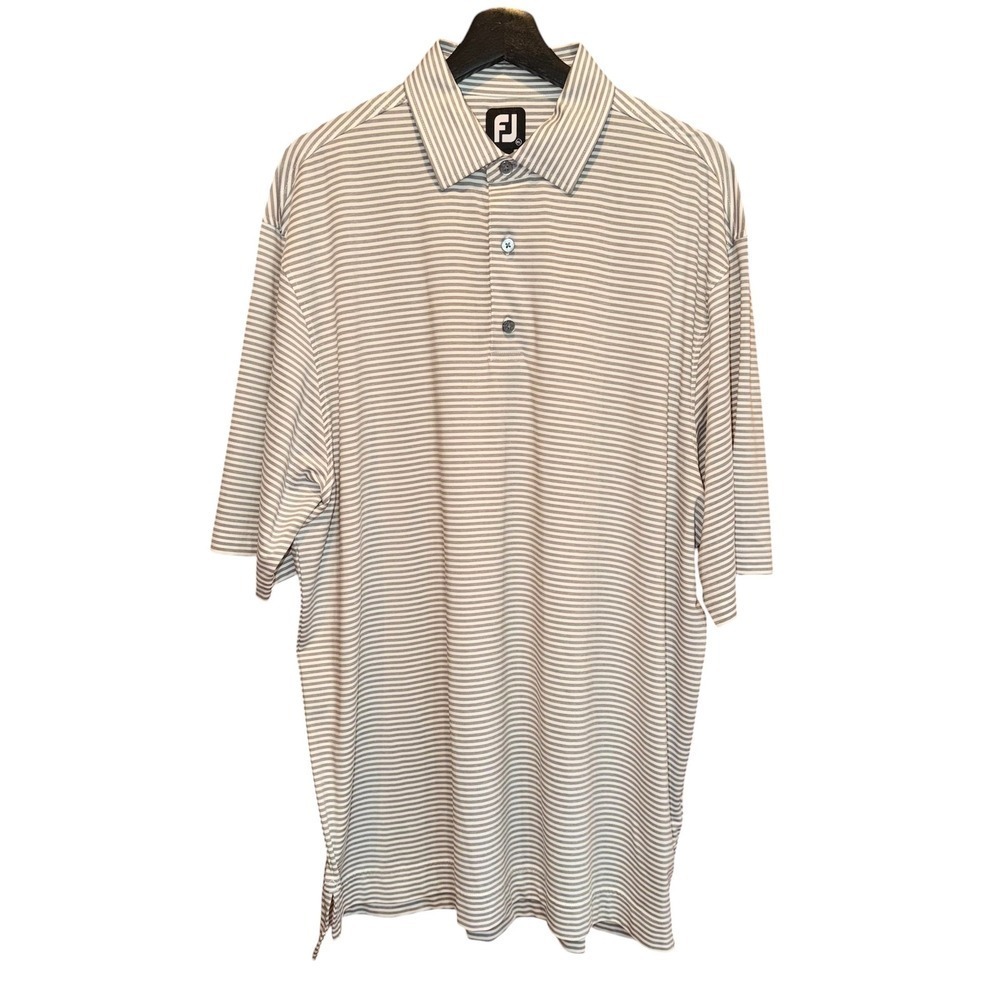 FootJoy Mens XL Grey White Striped ProDry Performance Golf Polo Shirt